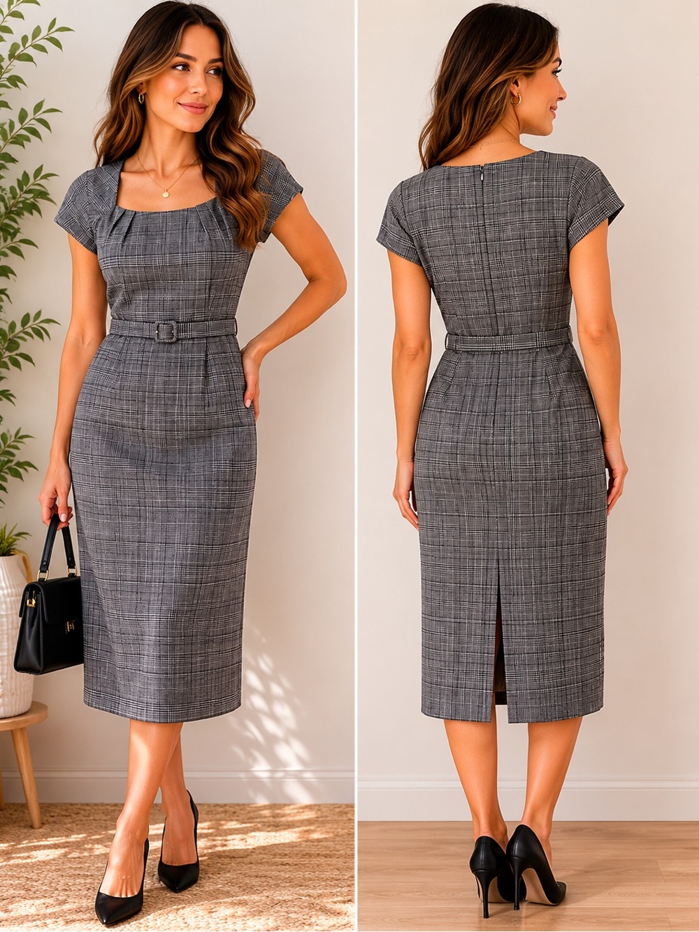Banana Republic Gray Plaid Belted Sheath Dress – Size 2